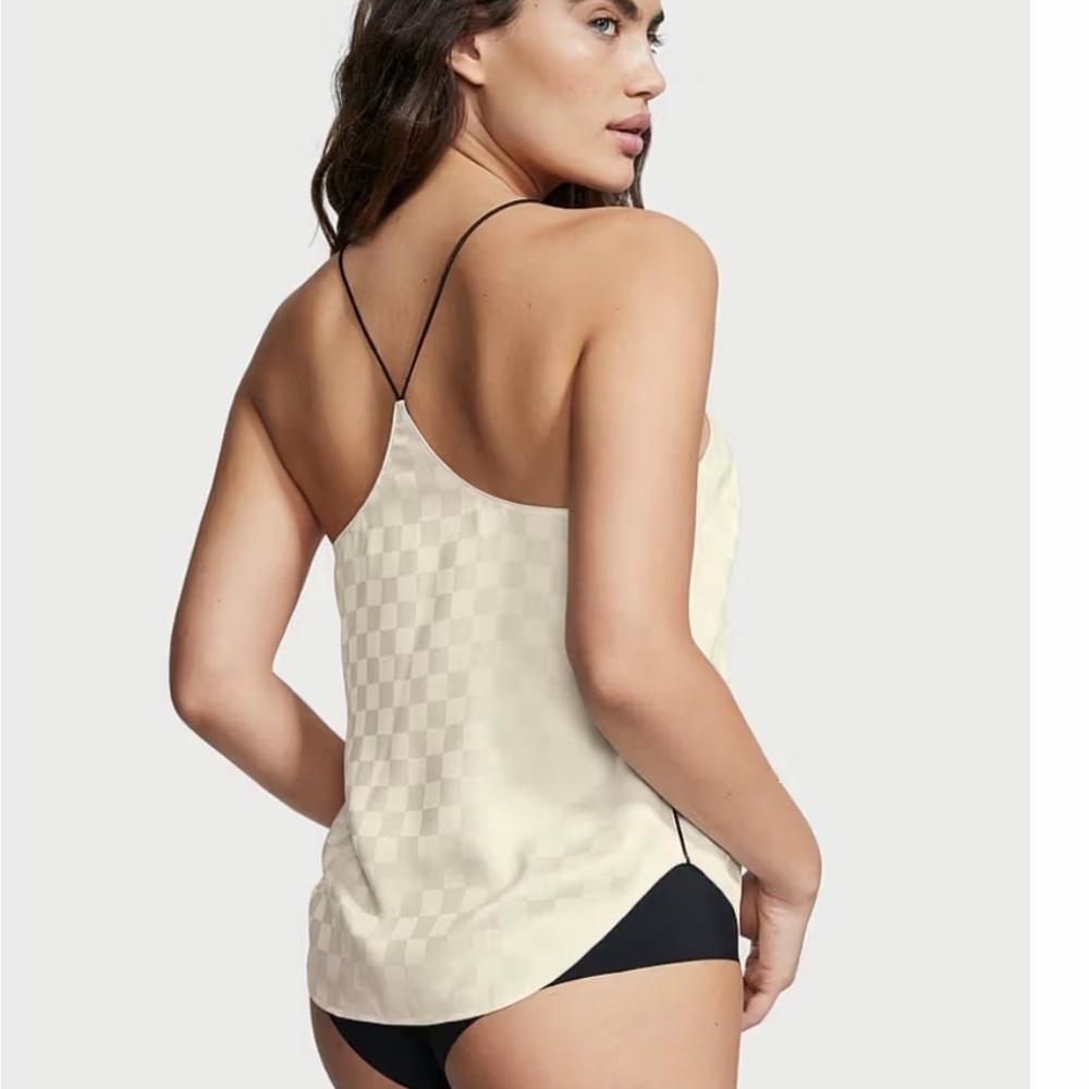 New Victoria Secrer Cream Sleepwear Loungewear Checkered Cami Set size XS - Picture 2 of 9